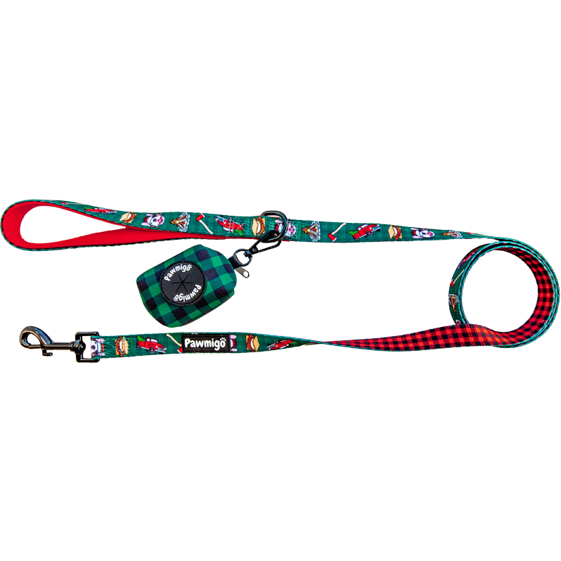 Pawmigo lumberjack outdoors camping inspired Leash Kit with poop bag dispenser