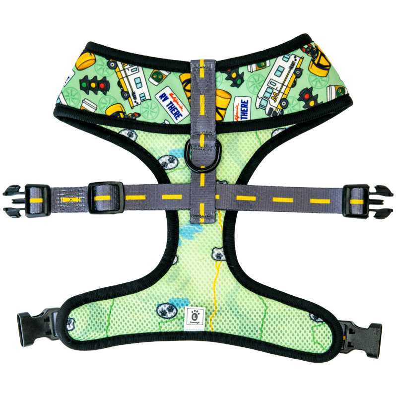 Road trip themed reversible dog harness