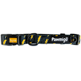 Pawmigo black dog collar with yellow lightning bolts and black buckle