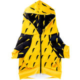 Pawmigo black and yellow dog hoodie with lightning bolts