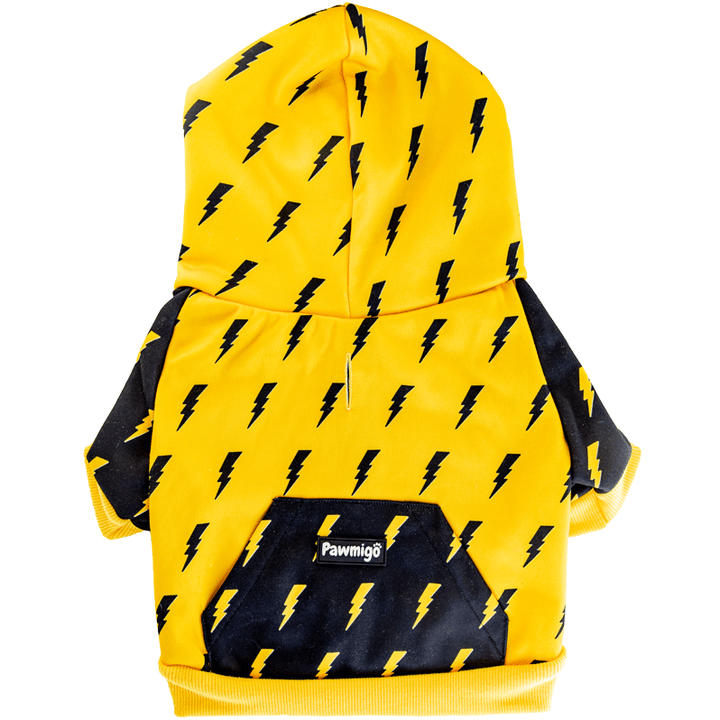 Pawmigo black and yellow dog hoodie with lightning bolts