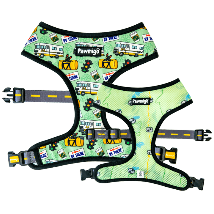 Road trip theme dog reversible harness