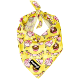 Yellow gingham pig party dog cooling bandana with cupcakes and balloons