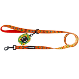 Pawmigo fall pumpkin patch themed orange dog leash kit with green sunflower print poop bag holder
