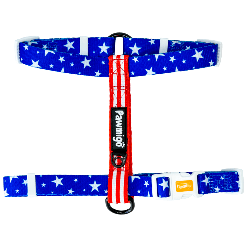 USA patriotic red white and blue stars and strips adjustable dog strap harness