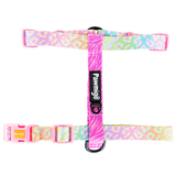 Pawmigo pastel rainbow leopard print strap harness with pink buckles