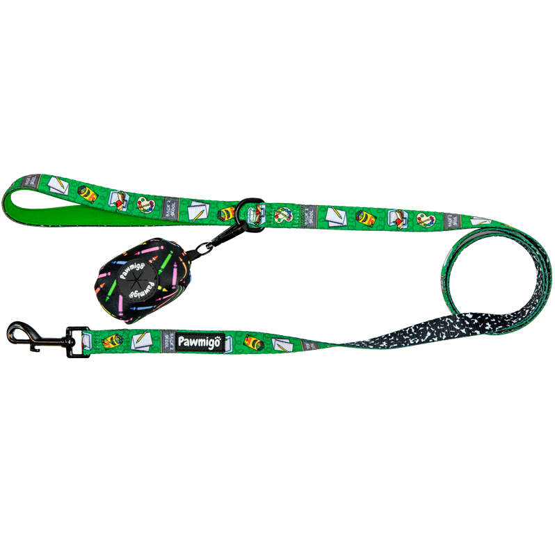 Back to school, teacher themed dog leash kit with poop bag carrier