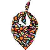 Pawmigo Halloween candy themed dog cooling bandana with candy corn and gummy worms