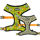 Safari giraffe and cheetah print reversible dog harness